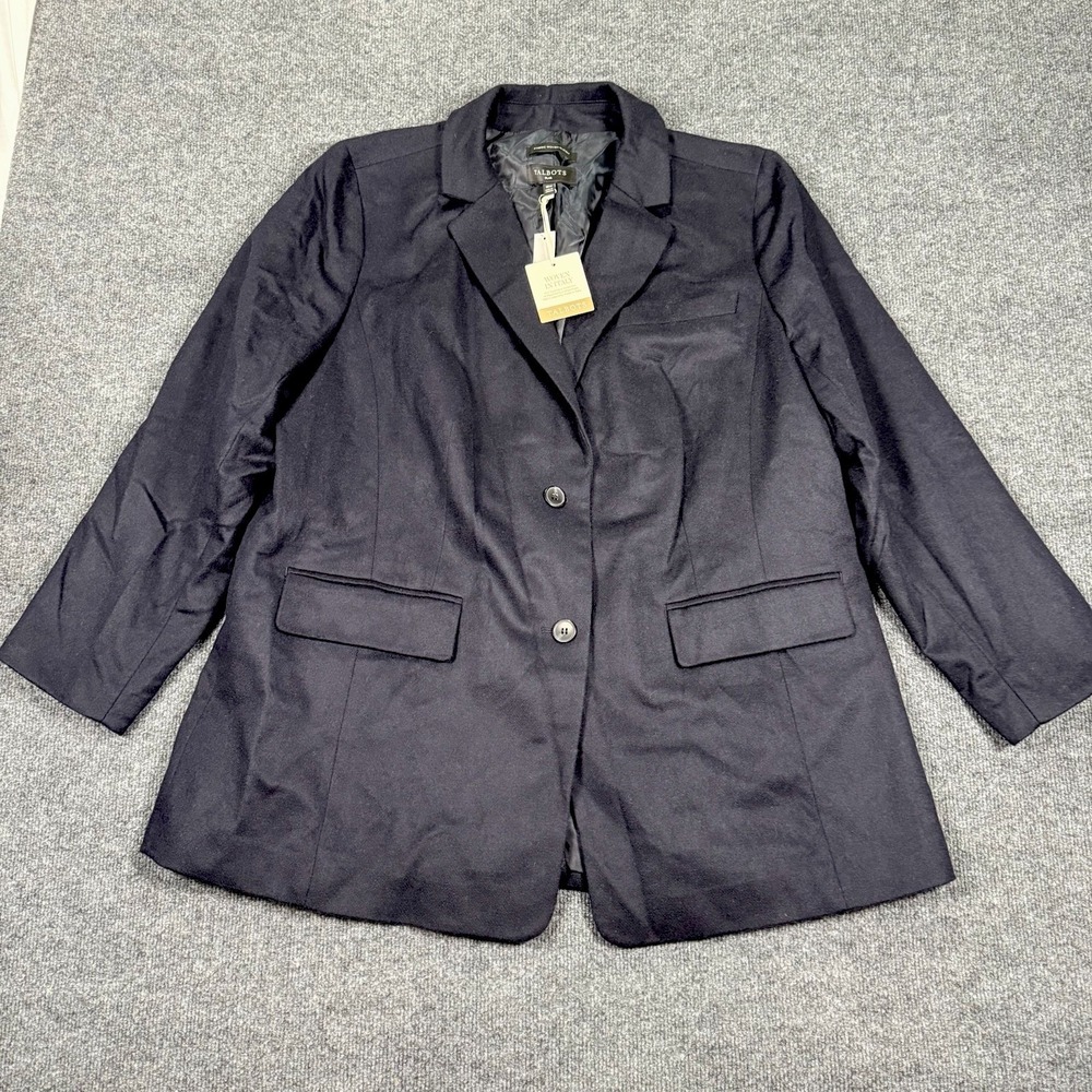 Talbots Plus Blazer Womens Sz 18W Blue Wool Blend Woven in Italy Office Jacket